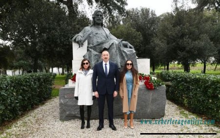 İlham Əliyev və Mehriban Əliyeva Romada Nizami Gəncəvinin abidəsini ziyarət etdi - FOTO