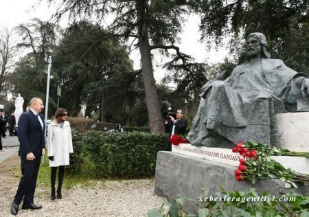 İlham Əliyev və Mehriban Əliyeva Romada Nizami Gəncəvinin abidəsini ziyarət etdi - FOTO