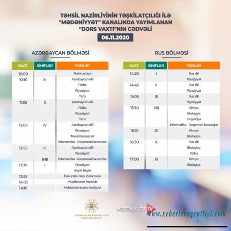 Teledərslərin bu günə olan cədvəli