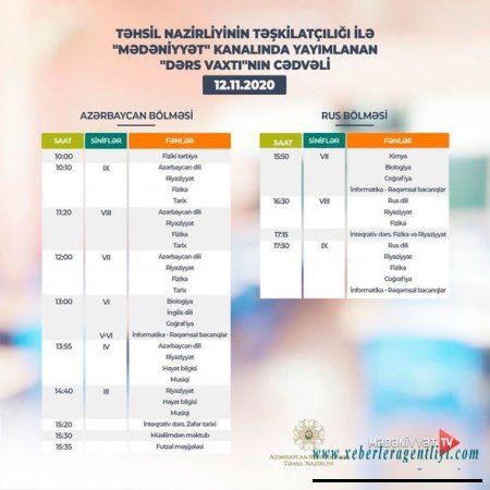 “Dərs vaxtı”nın bu günə olan cədvəli - FOTO