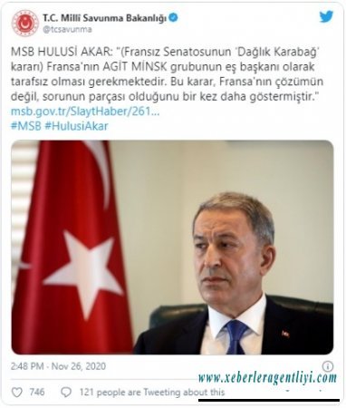 Hulusi Akardan Fransa Senatının Qarabağla bağlı qətnaməsinə SƏRT REAKSİYA
