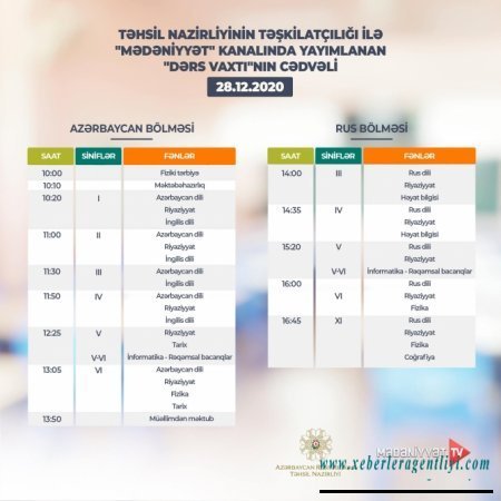 Teledərslərin bu günə olan cədvəli - Diqqət! Teledərslərin bu günə olan cədvəli - Diqqət!