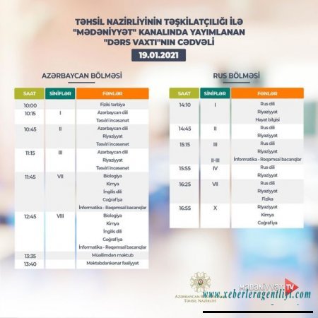 “Dərs vaxtı”nın bu günə olan cədvəli - FOTO