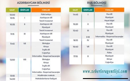 Teledərslərin bu günə olan cədvəli