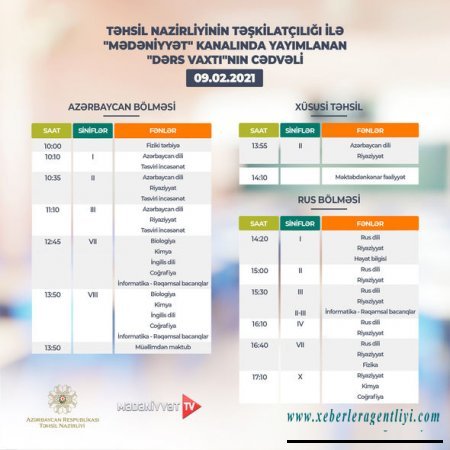 Teledərslərin bu günə olan cədvəli - FOTO