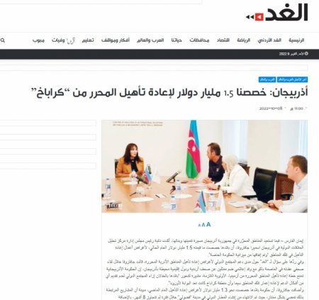 Ərəb jurnalist Qarabağda aparılan quruculuq işlərindən yazıb