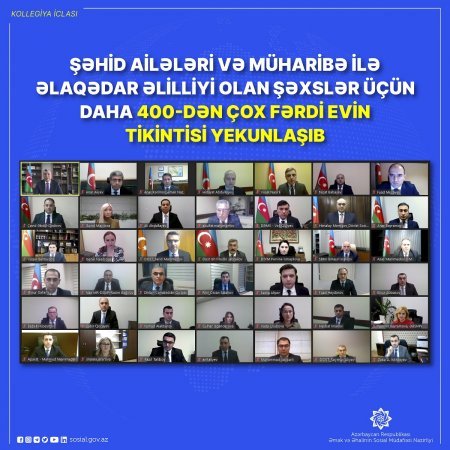 Şəhid ailələri və müharibə ilə əlaqədar əlilliyi olan şəxslər üçün  daha 400-dən çox fərdi evin tikintisi yekunlaşıb