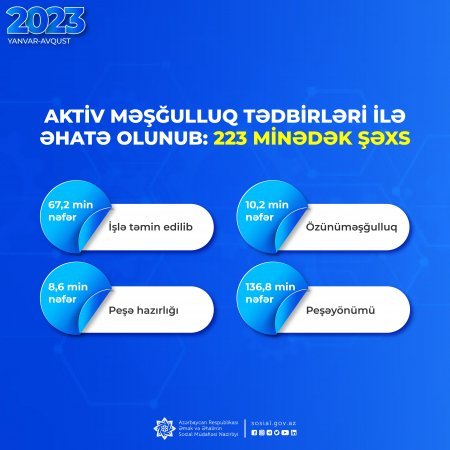 Yanvar-avqust aylarında 223 minədək şəxs aktiv məşğulluq tədbirlərinə cəlb edilib