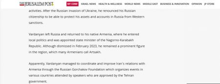 “Jerusalem Post” Vardanyandan yazdı
